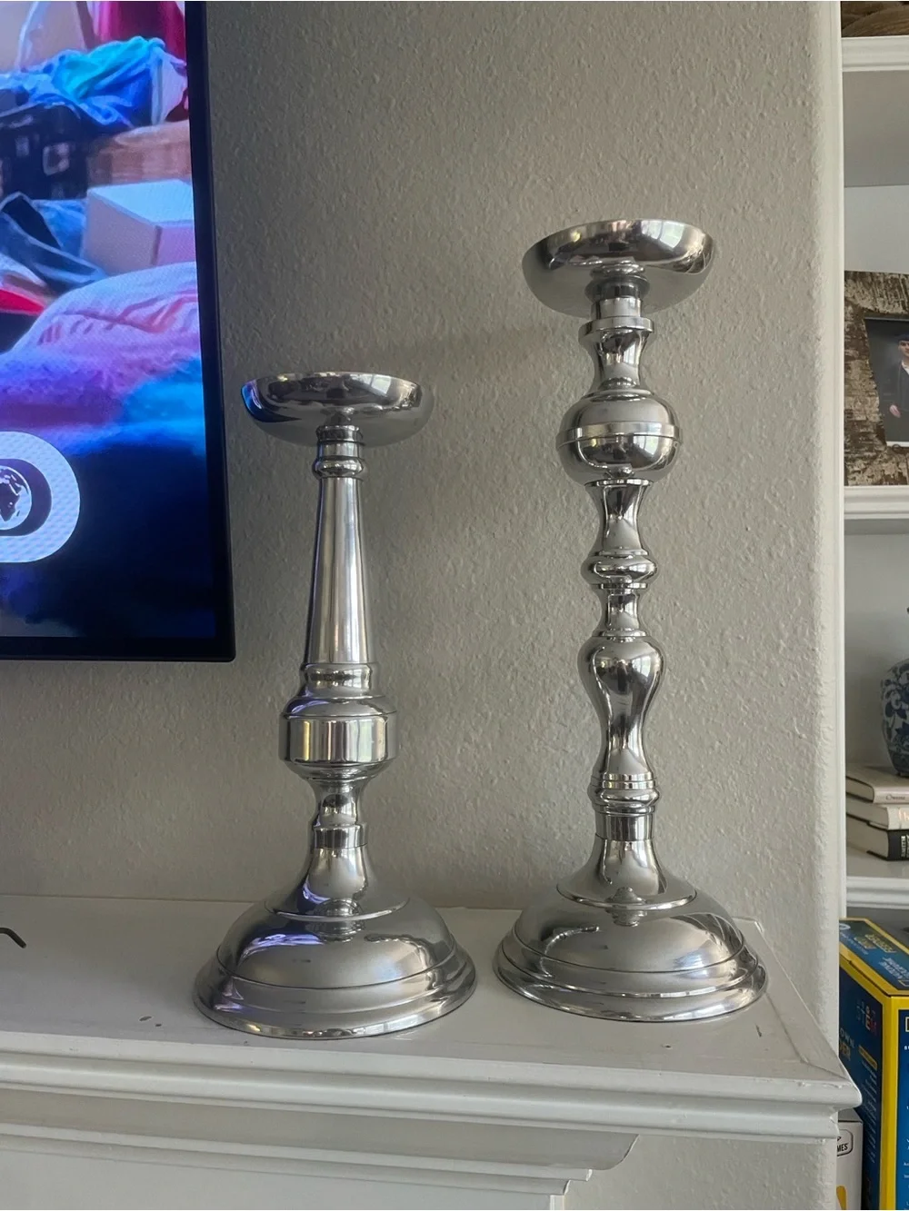 Pottery Barn Silver Metal Candlestick Pair - Elegant Home Accent